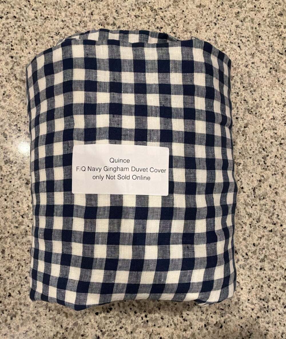 Quince F/Q Navy Gingham Linen Duvet Cover
